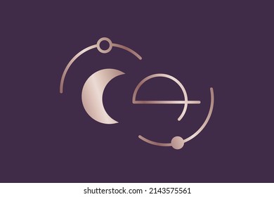 Moon and Sun Space Logo in bronze color. Suitable for astrologist, scientific company, astronomic project, fantastic industry, spiritual coach, meditative or esoteric practices etc.