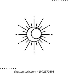 icono del vector del tatuaje de luna y sol en contorno