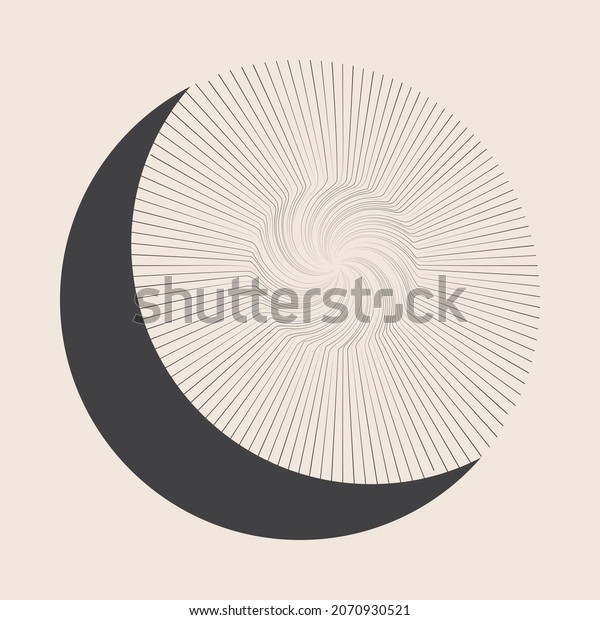 Moon and\
sun together. Abstract art lines\
background.