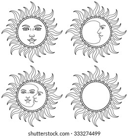 Moon and Sun. Vector illustration.