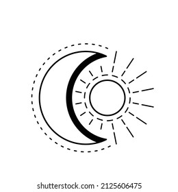 Moon sun vector logo. Line mystic symbol in minimal flat linear style. Magic boho astrology, astronomy illustration template