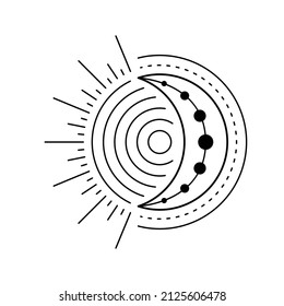 Moon sun vector logo. Line mystic symbol in minimal flat linear style. Magic boho astrology, astronomy illustration template
