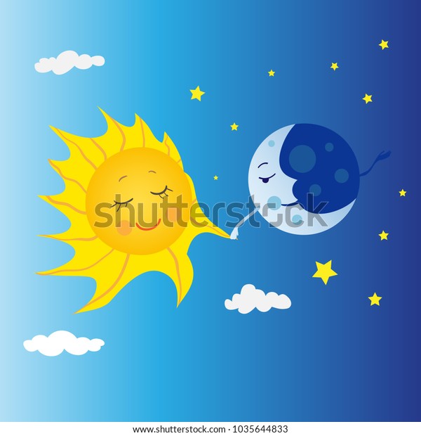 Moon Sun Walking Together Time Year Stock Vector (Royalty Free ...