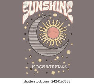 Moon and sunshine, brave and free artwork, stars vector artwork design for apparel and others .	