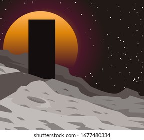 surface de la lune et monument noir