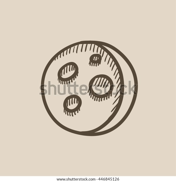 Moon surface with cheese holes vector sketch icon
isolated on background. Hand drawn Moon surface with cheese holes
icon. Moon surface with cheese holes sketch icon for infographic,
website or app.