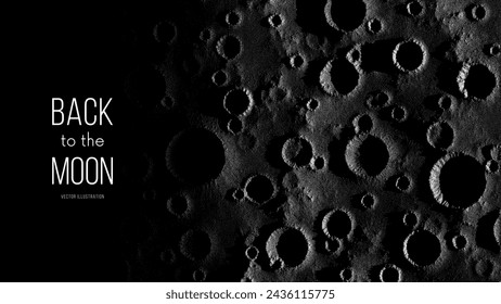 Moon surface in stippling style with shadows and many meteorite impact craters. Close-up top view lunar noisy grainy texture using dots. Pointillism. Dotwork. Vector illustration