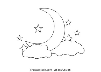 Moon symbol continuous one line drawing of minimalist outline vector illustration