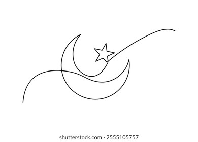 Moon symbol continuous one line drawing of minimalist outline vector illustration