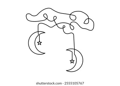 Moon symbol continuous one line drawing of minimalist outline vector illustration