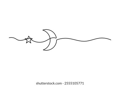 Moon symbol continuous one line drawing of minimalist outline vector illustration