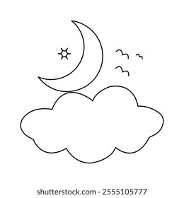 Moon symbol continuous one line drawing of minimalist outline vector illustration