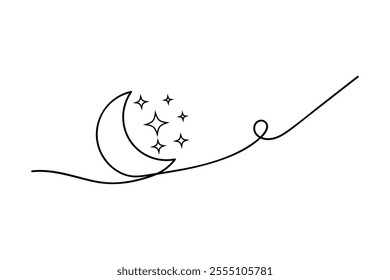 Moon symbol continuous one line drawing of minimalist outline vector illustration