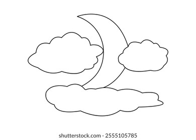 Moon symbol continuous one line drawing of minimalist outline vector illustration