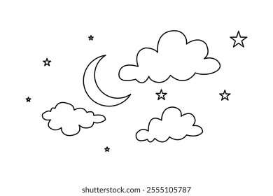 Moon symbol continuous one line drawing of minimalist outline vector illustration