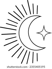 Moon symbol esoteric line art icon.