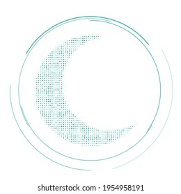 The moon symbol filled with teal dots. Pointillism style. Vector illustration on white background