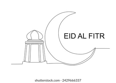 Mond und Symbol der Moschee Kuppel. Einzeilige Zeichnung Eid al fit