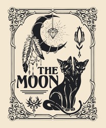 Иллюстрация, вдохновленная картой Таро Луны, включала лунные перья и двуглавый кот с цветочками и украшениями