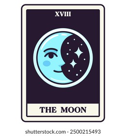 The Moon Tarot card in simple modern  cartoon style. Vector clip art illustration.