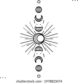moon tattoo design pattern, black outline lines isolated on white