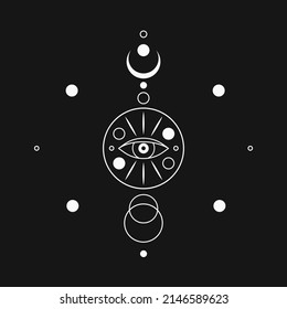 Moon tattoo illustration, vector t-shirt, hoodie print, esoteric element, astrology symbol