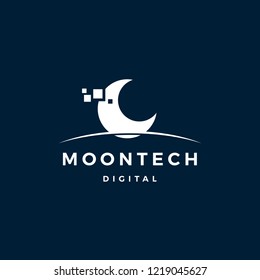 Moon Tech Digital Logo Vector Icon