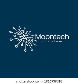 moon tech perspective electric circuit logo vector icon illustration