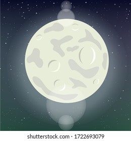 Moon template mockup on night starry sky background. Beautiful cartoon moonlight