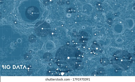 Moon Terrain Big Data Visualization. Space Futuristic Map Infographic. Complex Topographical Data Graphic Visualization. Abstract Data On Elevation Graph. Geographical Data Image.