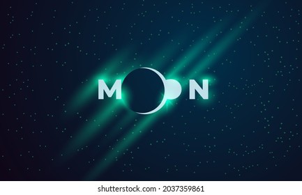 Moon text design with eclipse planet and satellite in space.