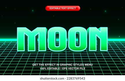 Moon text, retro futuristic neon light editable text effect style