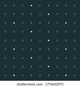 Moon themed real seamless pattern wit line art style icons representing moon phases