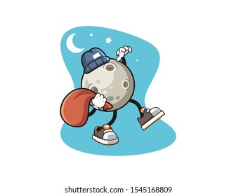 Moon thief cartoon. Mascot Character vector.