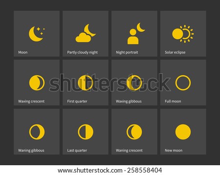 Moon through one month icons. Vector illustration.