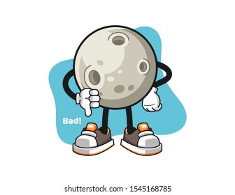 Moon thumbs down cartoon. Mascot Character vector.