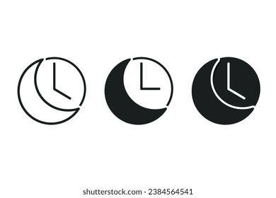 Moon with time icon. Night shift. Sleeping time. Vector illustration