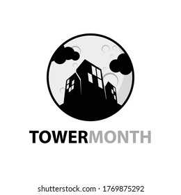 the moon tower logo, a combination of the moon symbol and the silhouette of the tower / building, can be applied to the symbols, symbols, or your website needs.