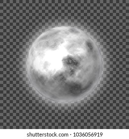 Moon, transparent background, heavenly body, cartoon, realistic. Nearest satellite to Earth for designers. Vector illustration of our sky neighbor