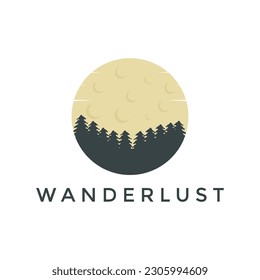 moon and tree badge wanderlust logo design