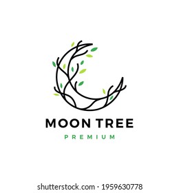 moon tree crescent root leaf logo vector icon illustration