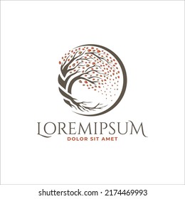 moon tree crescent root leaf logo design template