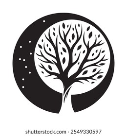 Moon With Tree Icon Vector Illustration