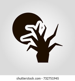 Moon and tree isolated flat vector icon