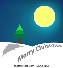 Moon and Tree Merry Christmas Vector Illustration