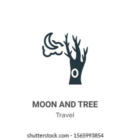 Moon and tree vector icon on white background. Flat vector moon and tree icon symbol sign from modern travel collection for mobile concept and web apps design.