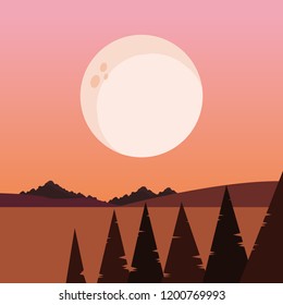 moon trees pine night natural landscape