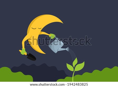 Moon trees - plants whose seeds was on lunar surface in bags of astronauts during space program. Vector illustration