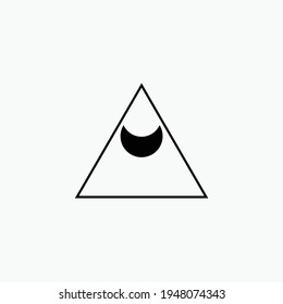 Logo de Moon in triangle. La astronomía de la estrella de la luna espacial eclipse el sol abstracto abstracto oscuro abstrak, vector, símbolo, logotipo, icono, signo, Ilustración Minimalista.