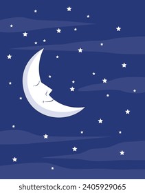 Moon and twinkling stars vector illustration